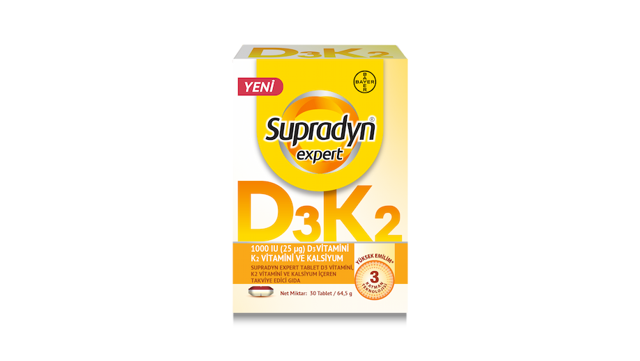 Supradyn Expert Tablet D3 Vitamini, K2 Vitamini ve Kalsiyum İçeren Takviye Edici Gıda
